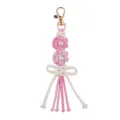 Handgemachte Makramee Blumen Schlüsselanhänger mit Perle und Quasten Baumwoll Tasche Anhänger - Rosa