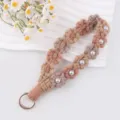 Handgemachte gehäkelte Gänseblümchen Perlen Schlüsselanhänger Baumwollseil Lanyard Zubehör. - Braun