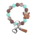 Silicone bead wristlet keychain mint green brown highland cow charm tassel women fashion accessory - Mint Green
