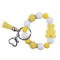 Silicone Beaded Keychain Wristlet with Cute 3D Bear Pendant Yellow Tassel Key Ring Bangle - Bright yellow