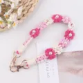 Handmade Crochet Daisy Pearl Cup Strap Cute Floral Lanyard Pink Handbag Strap Handle - Rose Red