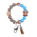 Cute cartoon yak silicone beaded wristlet keychain for women, stylish ring bracelet charms. - Blue
