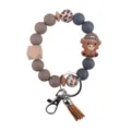 Silicone beaded wristlet keychain with cute highland cow charm and tassel pendant. - Dark Gray