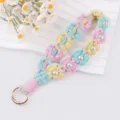 Handgemachte Häkelblume Perle Schlüsselanhänger Armband süße Baumwollseil Schlüsselring Anhänger - Rosa Gelb
