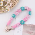Handmade woven flower pearl cup strap decorative chain accessory for Stanley tumbler bag - Pink and Green