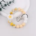 Silicone Beaded Keychain Bracelet with Cute Floral Charm Ring Holder for Women Daily Use - Yellow