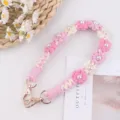 Handmade crochet daisy pearl water bottle strap pink flower cup handle replacement accessory. - Pink
