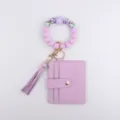 Purple silicone bead wristlet keychain with card holder wallet and cute tassel pendant. - Purple