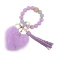 Silikon Perlen Schlüsselanhänger Lila Plüsch Herz und PU Leder Quaste Armband Schlüsselring - Lila
