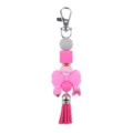 Pink silicone beaded keychain with cute bow design and short PU tassel variant style. - Rose Red