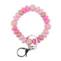 Pink silicone bead wristlet keychain with metal ring for women and daily accessories. - Pink