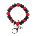 Silicone beaded keychain bracelet with black and red flat round beads, metal ring hook. - Black Red