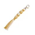 Handmade macrame keychain yellow white flower charm gold clasp cute woven bag pendant - Turmeric