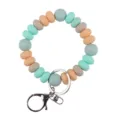 Silicone beaded keychain bracelet, colorful flat round beads with metal ring, stylish wrist bangle. - Nude Green