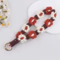 Cordino macramè portachiavi artigianale con simpatici fiori corda cotone laccetto telefono - Rosso Acero