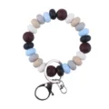 Silicone beaded wristlet keychain with metal clasp and colorful round flat beads for daily use. - Blue Brown
