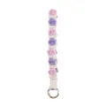 Handmade woven cotton lanyard key chain with cute pink and purple paw print patterns. - Purple Pink