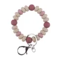 Silicone beaded keyring bracelet with alternating flat and round beads, metal clasp. - Taupe