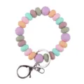 Colorful silicone beaded keychain bracelet with metal ring, pastel aesthetic wristlet accessory. - Purple