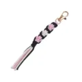 Handmade cotton macrame keychain cute paw print lanyard tassel gold clasp bag charm accessory - Black Pink
