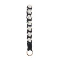 Handmade Macrame Paw Print Keychain Black White Cotton Rope Key Strap with Gold Ring - Black