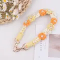 Handcrafted crochet daisy pearl strap for water bottle bag diy cute aesthetic accessory - Orange