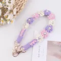Handmade crocheted daisy pearl water bottle strap, cute pink purple floral lanyard for cup. - Pink Purple