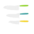 Kids plastic bread knife set, colorful handle serrated fruit and cake cutting tools. - 3-Piece Plastic Bread Knife Set in Yellow
