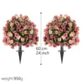 Artificial rose flower ground insert simulation plant home garden decor 60cm 950g - Rose Topiary Stake / 2 Pieces/Pack / Taj Pink