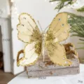 Goldene Stoff Schmetterling Weihnachtsdekoration mit Strass und Glitzer für Baum. - Glitzer Pailletten Schmetterling / 21x25cm / Gold