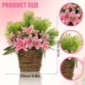 Kunstmatige roze lelie bloemstuk in geweven mand voor huisdecoratie 40x25cm - Lente Roze Lelie Bloemenmand / 35x25x9cm