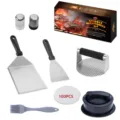 Stainless steel griddle accessories kit, BBQ spatula scraper and burger press tool set. - 8-Piece BBQ Tool Set with Color Box