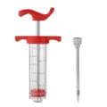 Jeringa para marinada con escala y aguja de acero inoxidable para carne y asados. - Rojo / Rojo