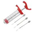 Inyector de adobo para carne de acero inoxidable con 3 agujas y escalas de capacidad. - Rojo con 3 agujas / Rojo