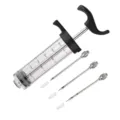Jeringa de marinada para carne de acero inoxidable con 3 agujas y capacidad de 30ml para barbacoa. - Negro con 3 agujas / Negro