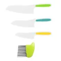 Juego de cuchillos de cocina de plástico seguros para niños con cortador ondulado frutas. - Juego de 4 piezas (cuchillo para pan + cortador de patatas)