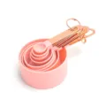 Juego de tazas y cucharas medidoras rosas, herramienta de repostería de 8 piezas con mango. - Juego de 8 Piezas Bolsa OPP / Rosa