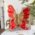 Roter Glitzer Stoff Schmetterling Weihnachtsbaum Ornament mit Strasssteinen und Clip Dekoration. - Glitzer Pailletten Schmetterling / 21x25cm / Rot
