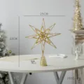 Gold Glitzer Stern Baumspitze mit LED Lichtern fuer Weihnachtsbaum Dekoration 25x33cm. - Goldener achtzackiger Stern
