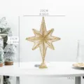 Goldener Draht Weihnachtsbaumspitze Stern mit LED Licht, 33x22cm festliche Deko. - Pentagramm / Langes gerades Goldflitter