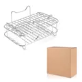 grille de cuisson double en acier inoxydable 304 avec broches et boîte pour friteuse - Grille de Barbecue Double Couche avec Brochettes