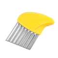 Stainless steel crinkle potato cutter with ergonomic yellow handle for kitchen cooking. - Yellow