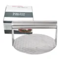 Stainless steel burger press with handle and textured plate for kitchen and grill cooking. - Textured Round Meat Press