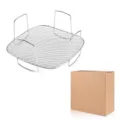 Grille Carrée en Acier Inoxydable pour Friteuse Sans Huile avec Poignées et Boîte - Grille de Barbecue Ronde à Simple Couche