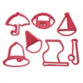 Plastic cookie cutter set, red baking molds for DIY biscuits, kids kitchen pastry tools - Bell Ice Cream 7-Piece Set / Red