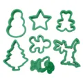 Plastic Christmas cookie cutter set, cute holiday baking molds for DIY biscuits and pastry. - Snowman Christmas Tree 7-Piece Set / Green