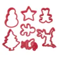 Plastic Christmas cookie cutter set, red festive shapes like snowman, tree, and star for baking. - Snowman Christmas Tree 7-Piece Set / Red