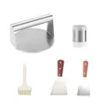 Stainless steel burger press BBQ tool set with spatulas, brush and seasoning shaker for grill. - All-Steel Round Meat Press Set