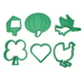 Green plastic cookie cutter set, 6 fun baking molds including pumpkin, heart and clover shapes. - Pumpkin Heart 6-Piece Set / Green