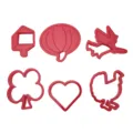 Red plastic cookie cutter set, 6 different shapes for baking, holiday and party pastry molds. - Pumpkin Heart 6-Piece Set / Red